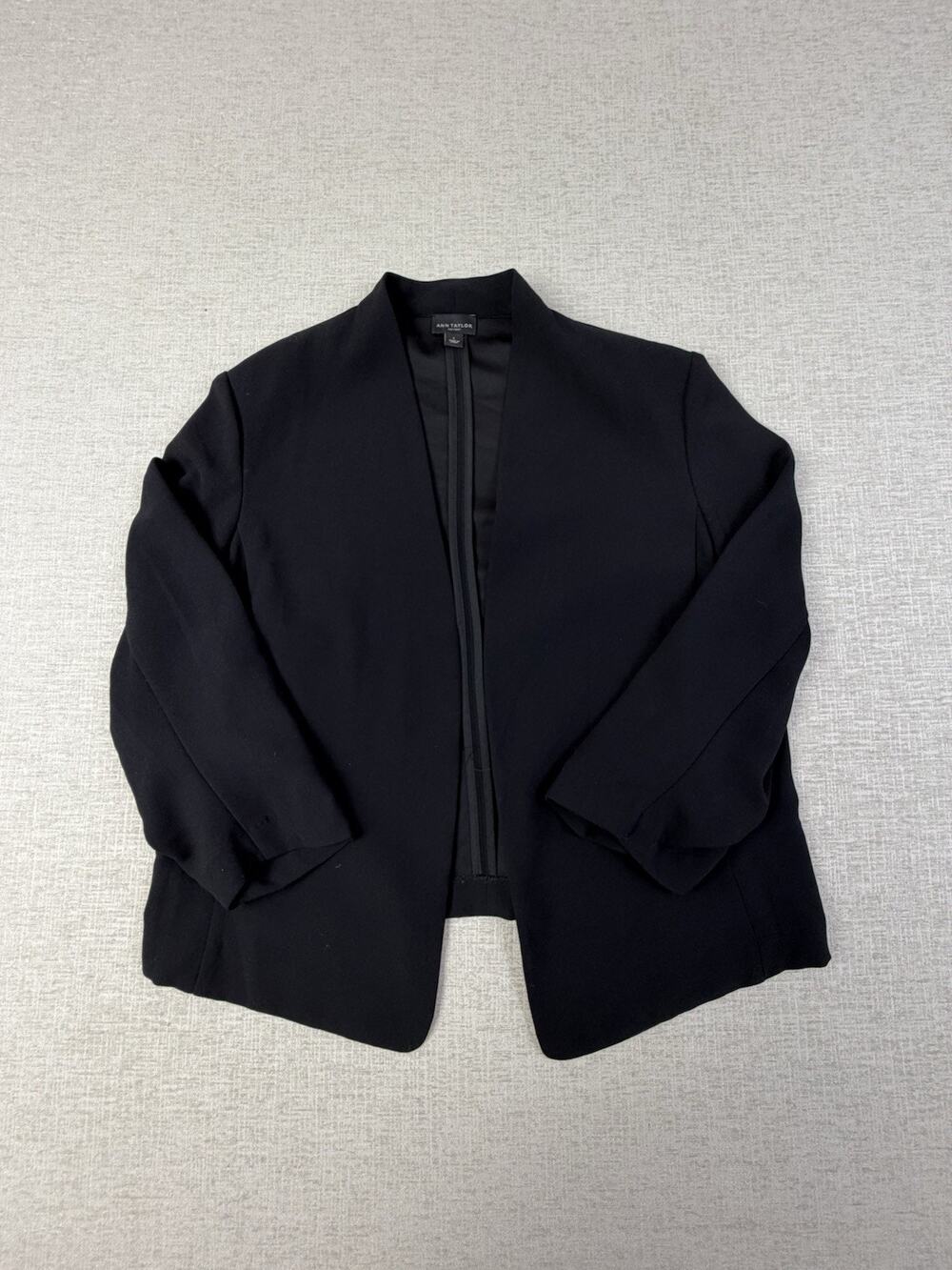 Ann Taylor Factory Women’s L Black Open Front Collarless Blazer Jacket